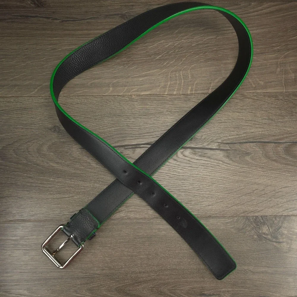 Burberry Belt Mens 40 Black Green Leather Made In Italy Dress Buckle Designer